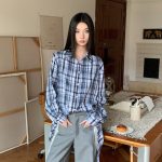 Loose Plaid Shirt with Hem Ties and Multi-Way Styling