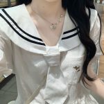 Preppy Navy Collar Tie Waist Midi Dress Summer New
