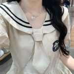 Preppy Style Dress Summer New Navy Collar Tie Waist Midi Dress