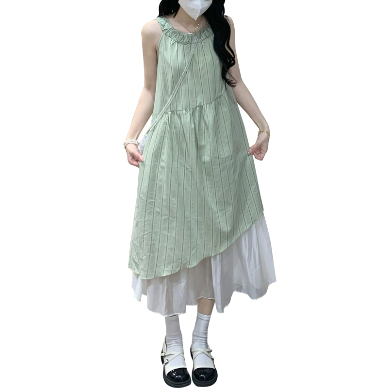 Women Summer Sleeveless Halter A-Line Long Dress with Layered Look - Image 5