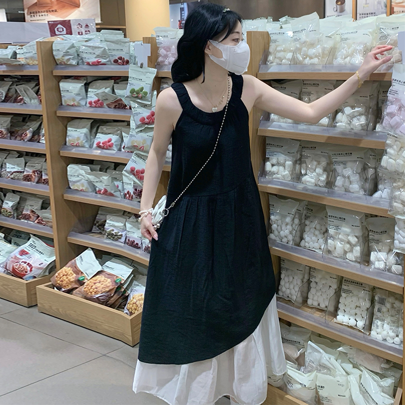 Women Summer Sleeveless Halter A-Line Long Dress with Layered Look - Image 2