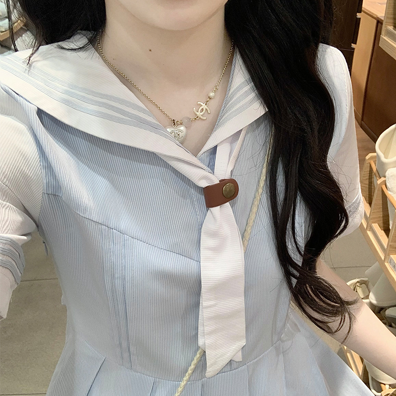 Preppy Sailor Collar White Short Sleeve Dress 2025 Spring Summer Petite JK Uniform Style