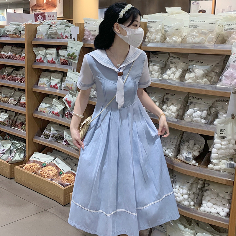Preppy Sailor Collar White Short Sleeve Dress 2025 Spring Summer Petite JK Uniform Style - Image 3