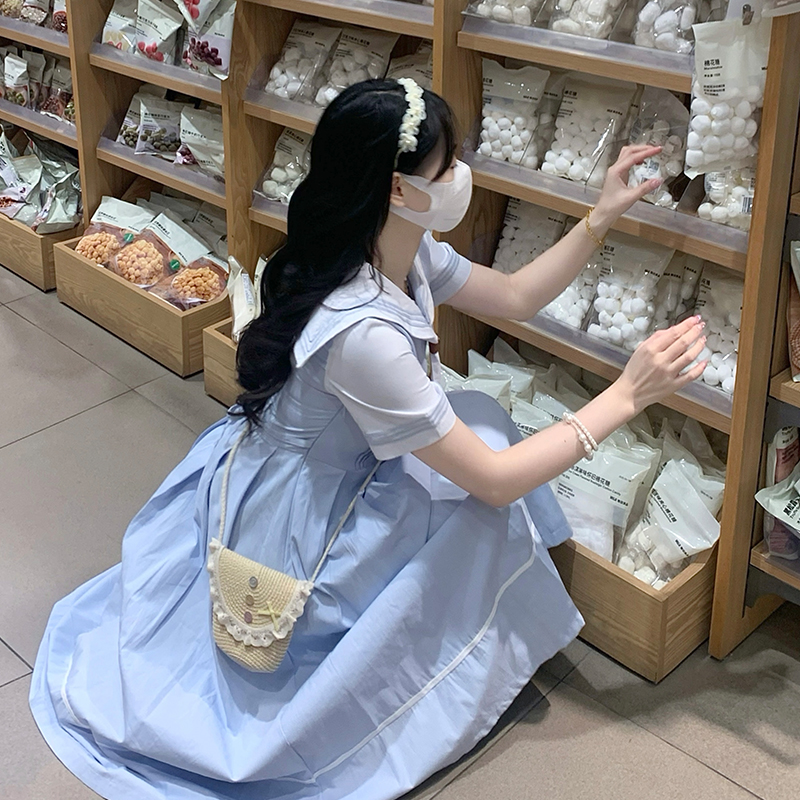 Preppy Sailor Collar White Short Sleeve Dress 2025 Spring Summer Petite JK Uniform Style - Image 4