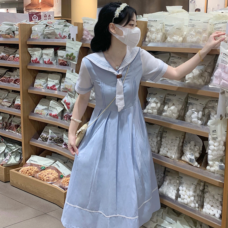 Preppy Sailor Collar White Short Sleeve Dress 2025 Spring Summer Petite JK Uniform Style - Image 2