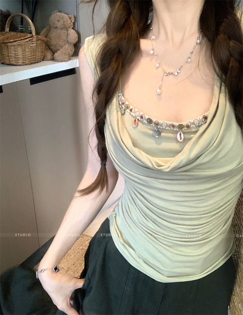 Women's Sleeveless Cowl Neck T-Shirt Summer 2026 French Style - Image 4