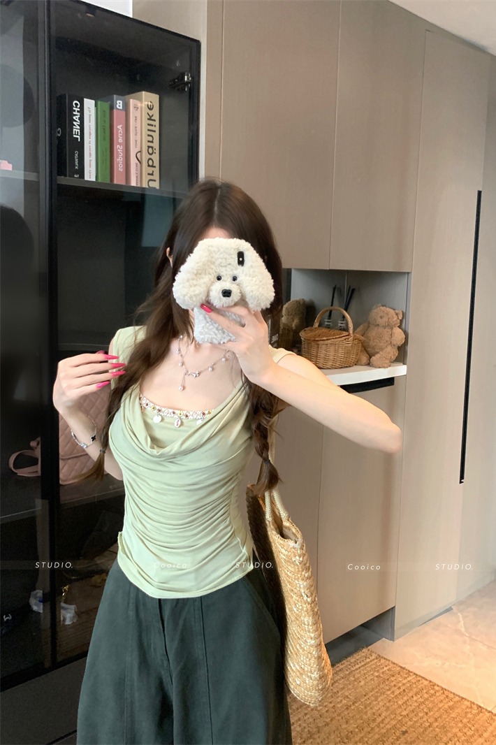 Women's Sleeveless Cowl Neck T-Shirt Summer 2026 French Style - Image 5