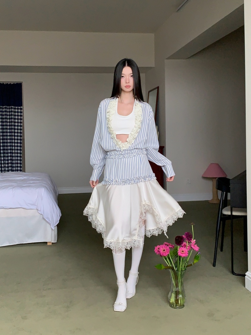 French Striped Blue Shirt Top Women Summer Design Niche - Image 4