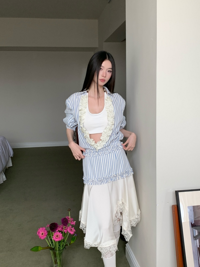 French Striped Blue Shirt Top Women Summer Design Niche - Image 3