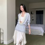 French Striped Blue Shirt Top Women Summer Design Niche
