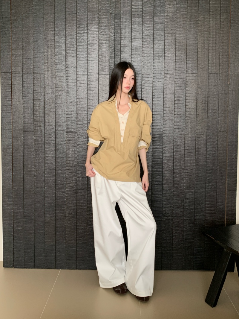 Women's Faux Two-Piece V-Neck Colorblock Loose Long Sleeve Shirt Fall Casual Top - Image 3