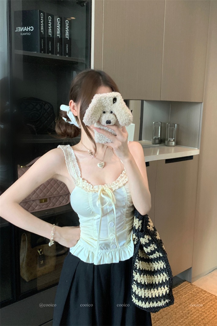 Women's Adjustable Spaghetti Strap Camisole Top with Lace Trim and Spliced Design - Image 5