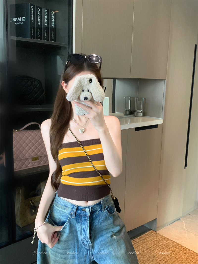 Women's Striped Tube Top Summer Short Sleeveless Camisole - Image 3