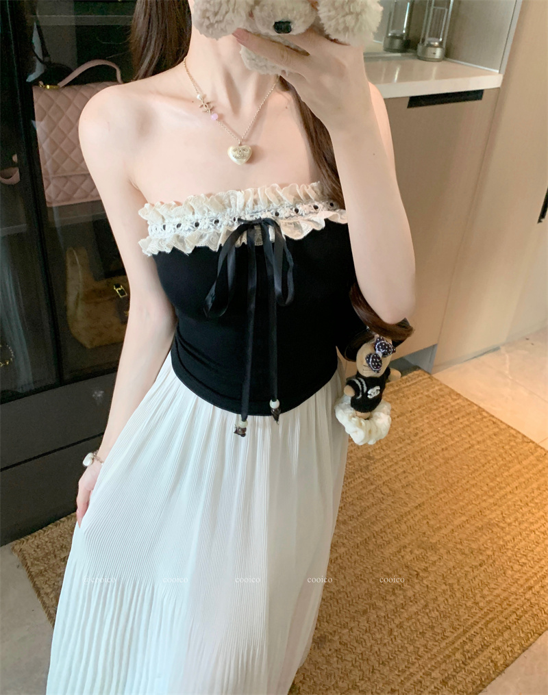 Women's Black Sleeveless Camisole Top Summer 2026 Short Knit - Image 2