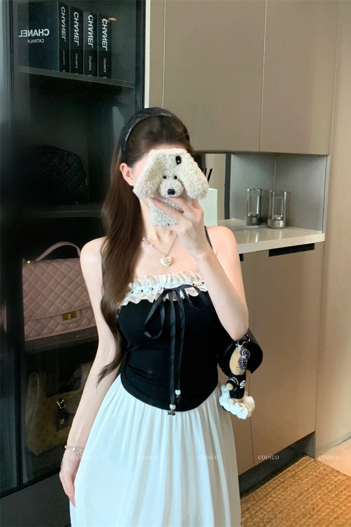 Women's Black Sleeveless Camisole Top Summer 2026 Short Knit - Image 5