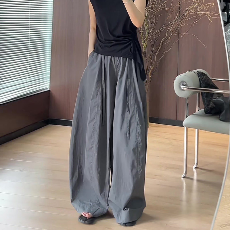 American Style Relaxed Gray Pants for Women Summer Thin 2026 New High Waist Drapey Loose Curved Wide Leg Pants