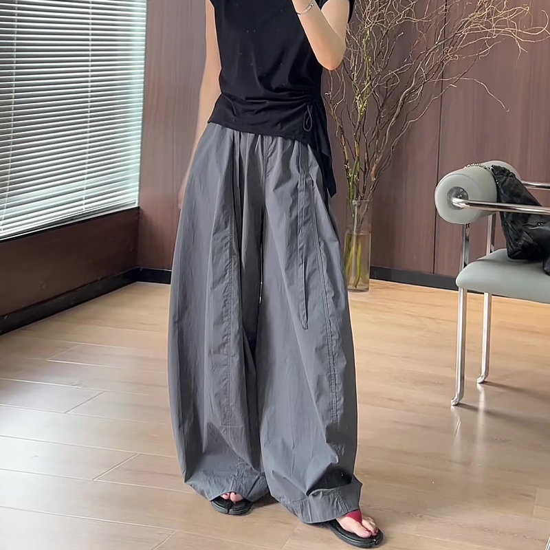 American Style Relaxed Gray Pants for Women Summer Thin 2026 New High Waist Drapey Loose Curved Wide Leg Pants - Image 3