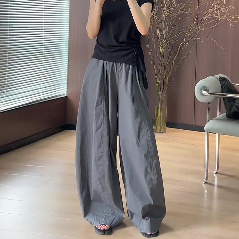 American Style Relaxed Gray Pants for Women Summer Thin 2026 New High Waist Drapey Loose Curved Wide Leg Pants - Image 2