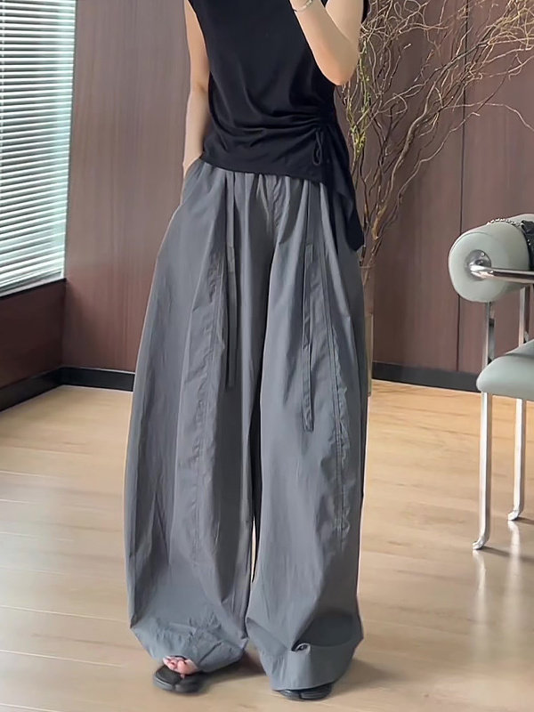 American Style Relaxed Gray Pants for Women Summer Thin 2026 New High Waist Drapey Loose Curved Wide Leg Pants - Image 4
