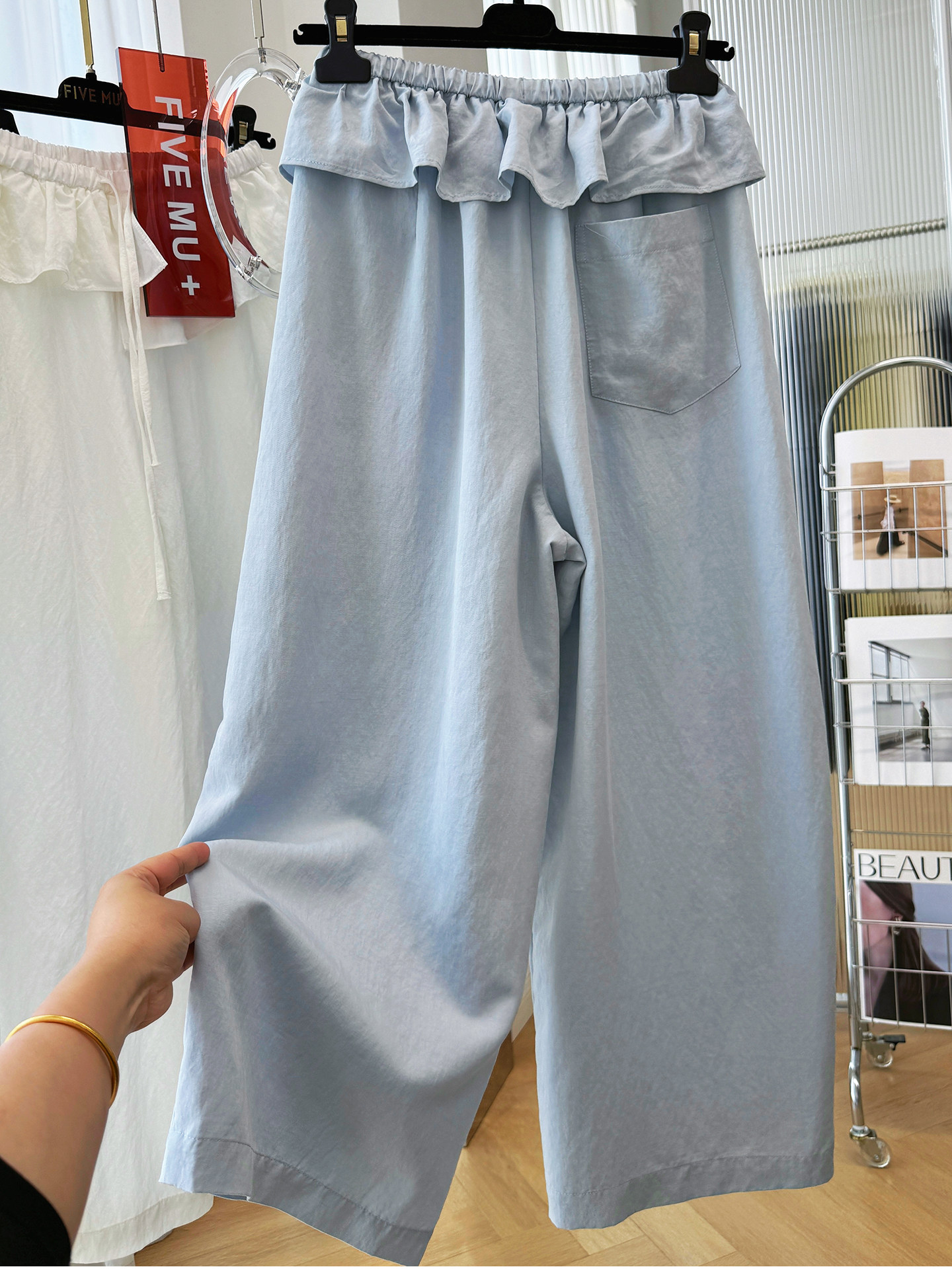 2026 Korean Style Casual Ruffled Elastic Waist Pants Women Summer Thin Curved Nine Point Wide Leg Pants - Image 2