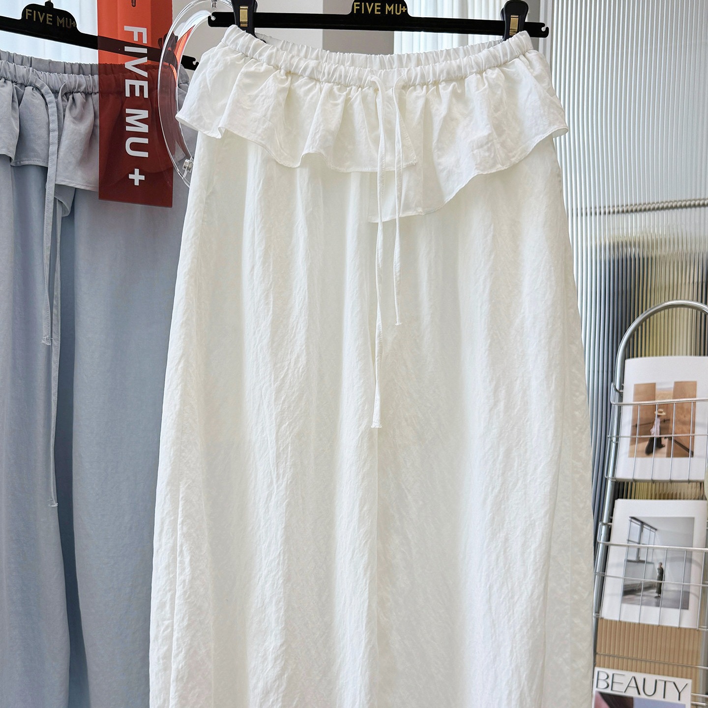 2026 Korean Style Casual Ruffled Elastic Waist Pants Women Summer Thin Curved Nine Point Wide Leg Pants - Image 5