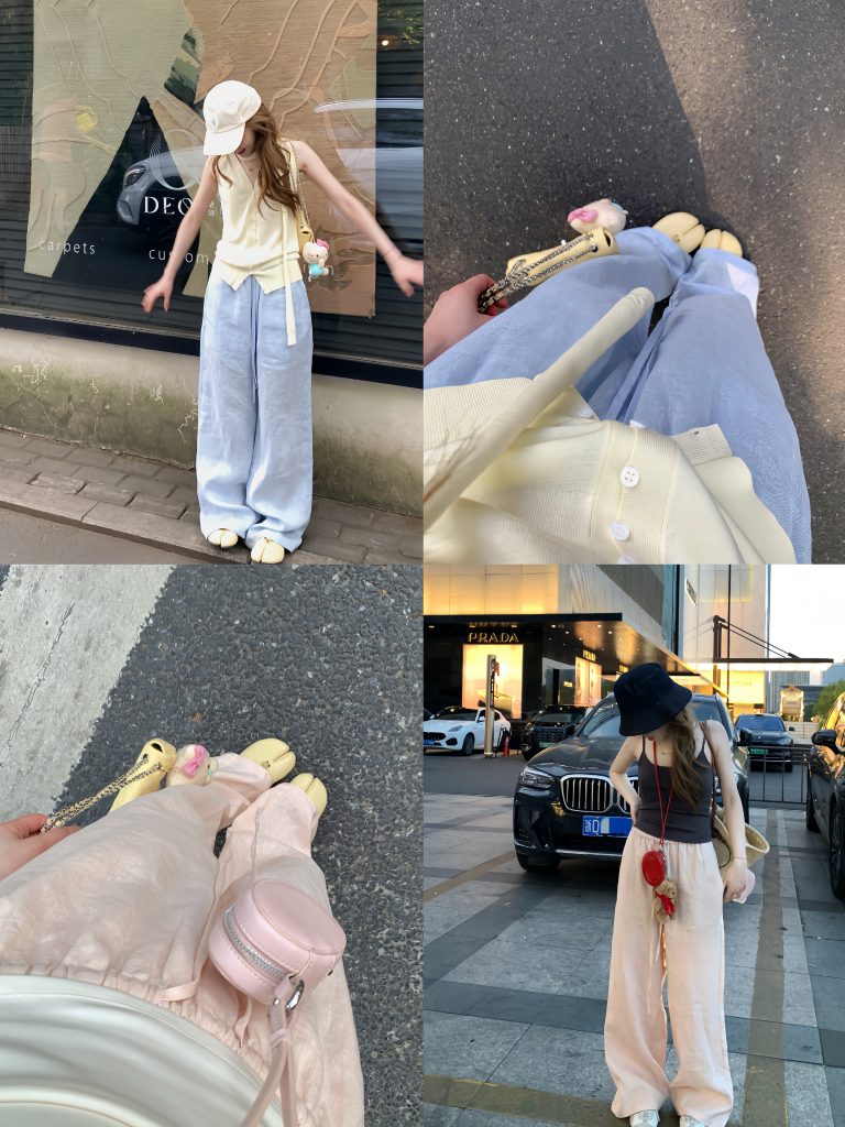 Macaron Summer Breathable Linen Pants Minimalist Narrow Waist Casual Floor-Length Pants