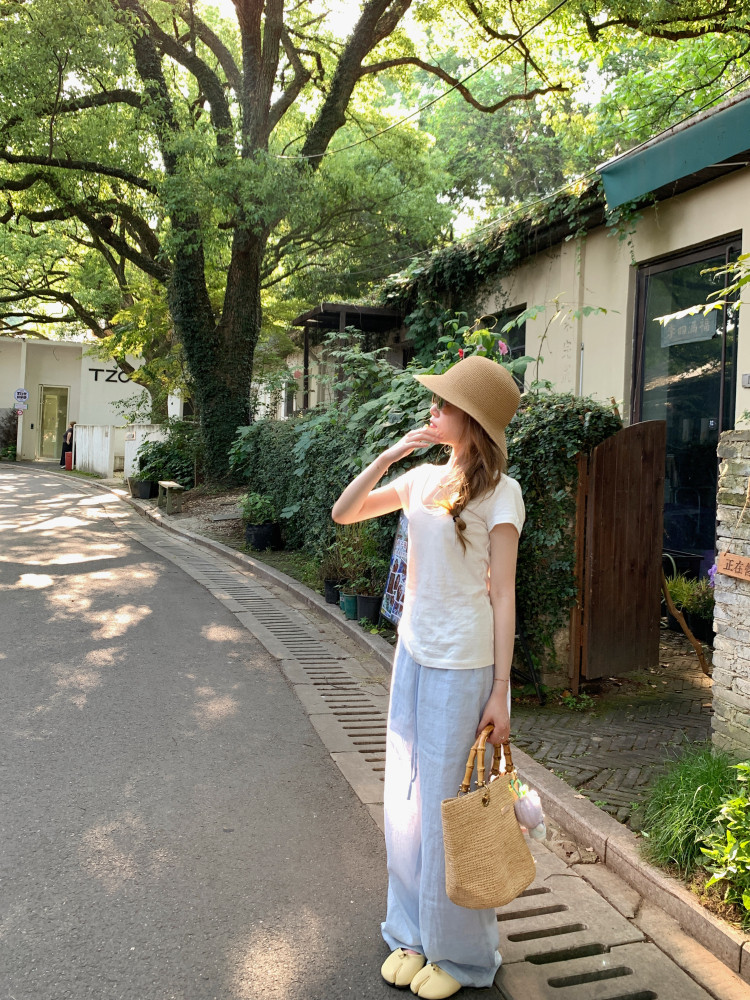 Macaron Summer Breathable Linen Pants Minimalist Narrow Waist Casual Floor-Length Pants - Image 2