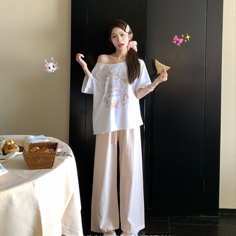 Women's Summer Wide-Leg Casual Pants in Blue White Pink - Image 5