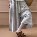 Elastic Waist Wide Leg Pants Korean Lazy Style Cotton Vertical Striped Drawstring Spring Summer Beige Gray Blue Striped