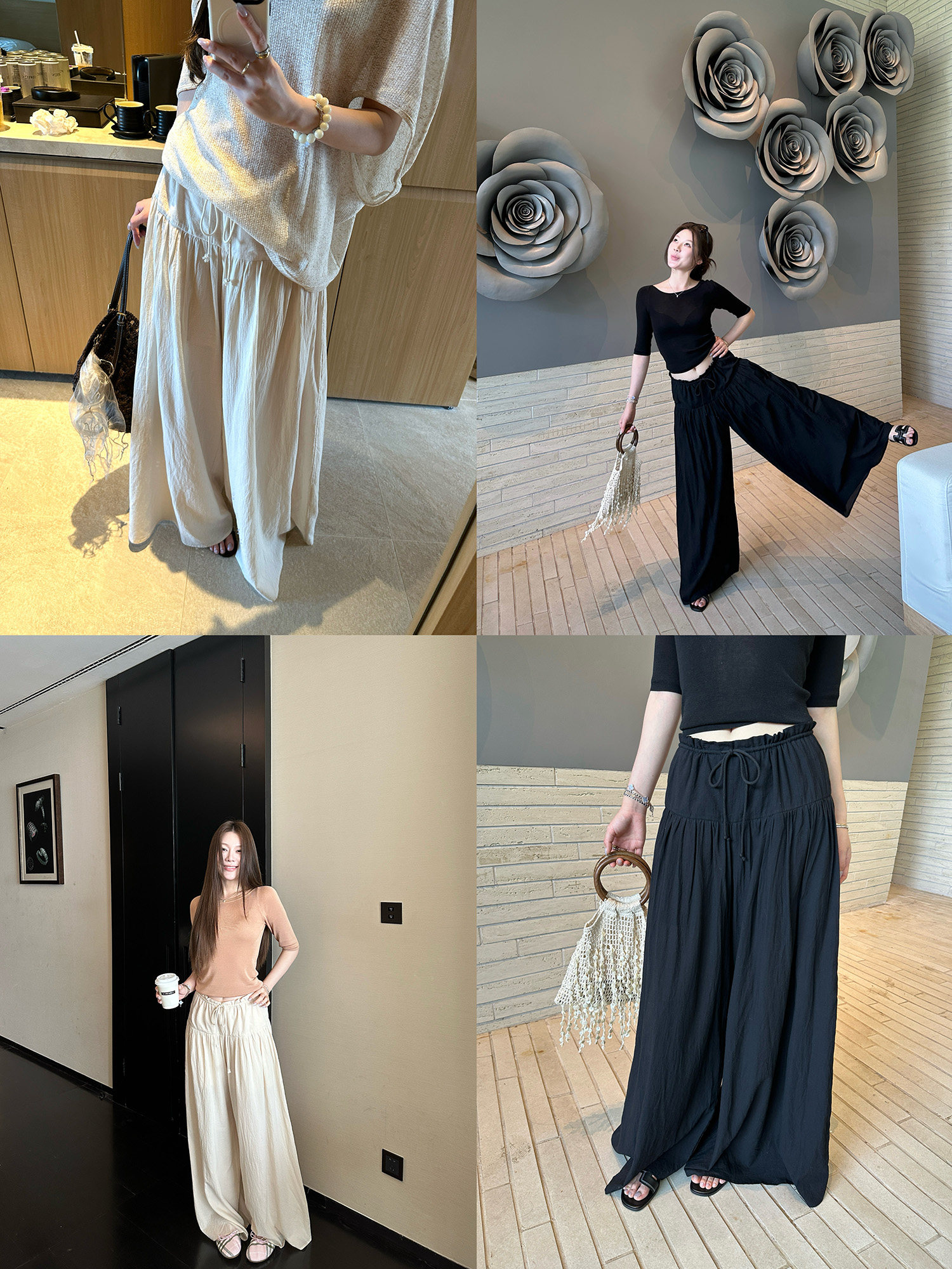 Lightweight 100% Cotton Draped Relaxed Casual Wide-Leg Pants for Women Summer Pleated Slimming Straight-Leg Trousers