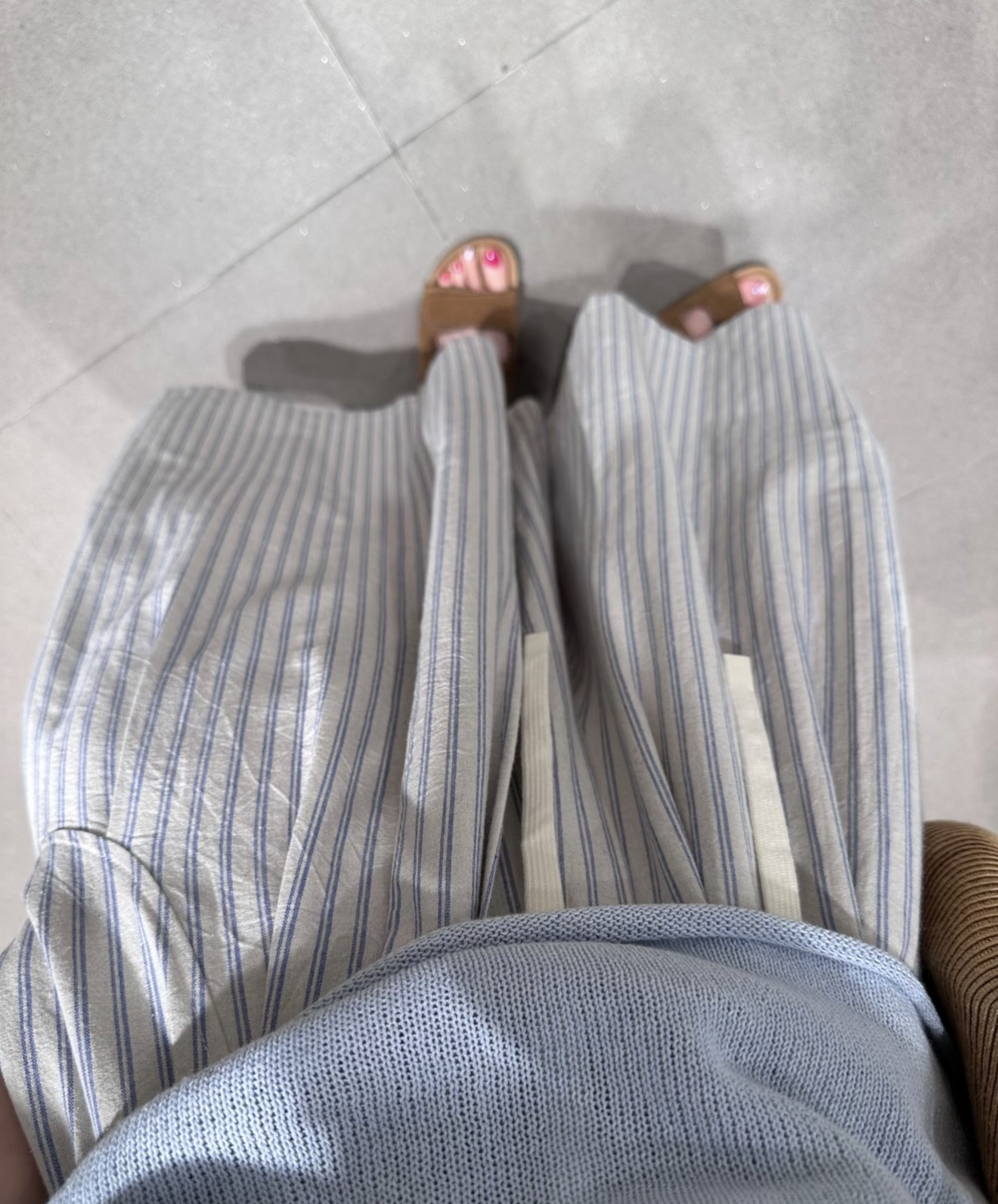 Elastic Waist Skirt Wide Leg Pants Korean Lazy Style Cotton Vertical Striped Drawstring Spring Summer Beige Gray Blue Striped - Style b58c6d - Image 2