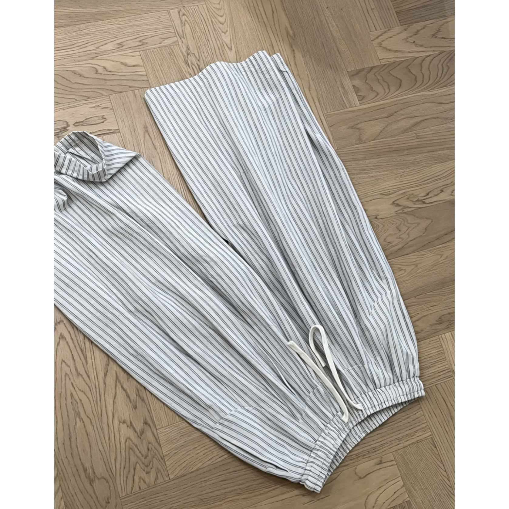 Elastic Waist Skirt Wide Leg Pants Korean Lazy Style Cotton Vertical Striped Drawstring Spring Summer Beige Gray Blue Striped - Style b58c6d - Image 5