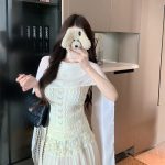 Women's Openwork Crochet Panel Cape Top Solid Slim Retro Knit Sweater Early Autumn New