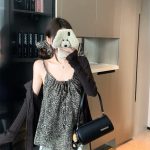 2026 Early Autumn Korean Style Loose Two-Piece Leopard Cami and Knit Cardigan Set