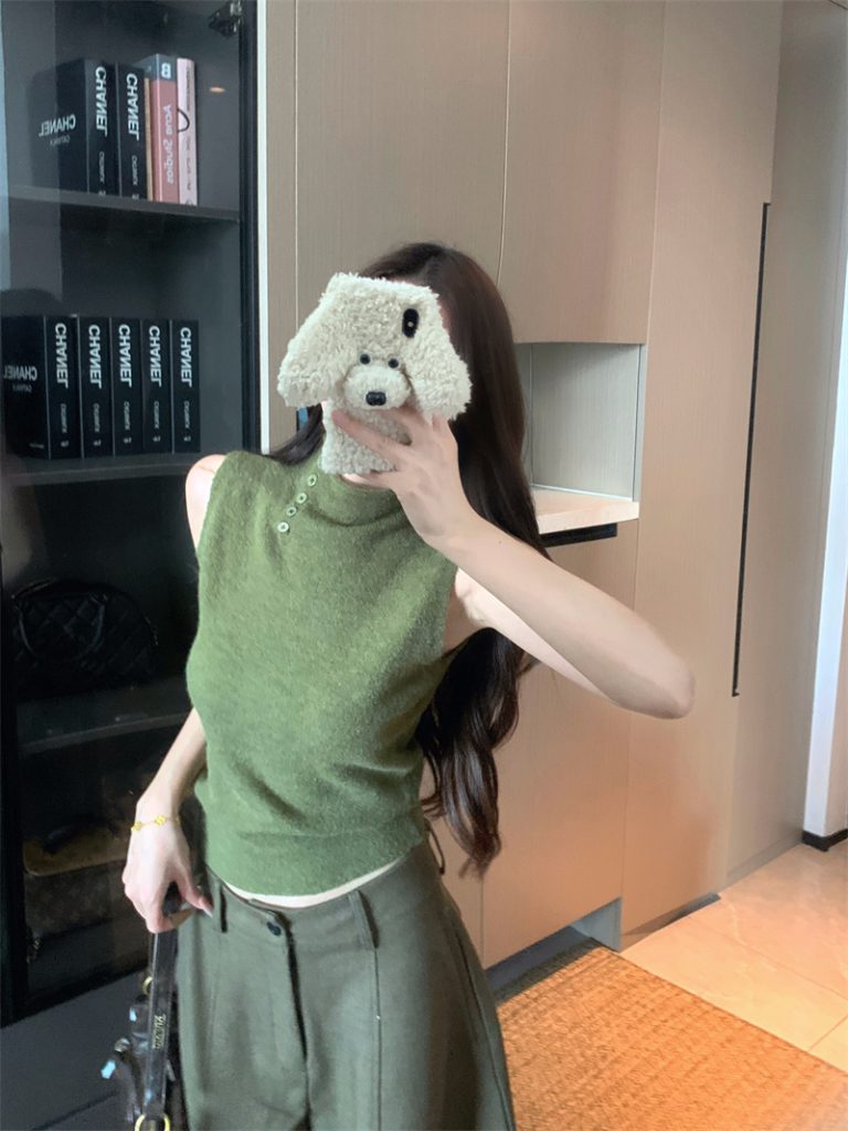 High Neck Sleeveless Knit Vest for Women