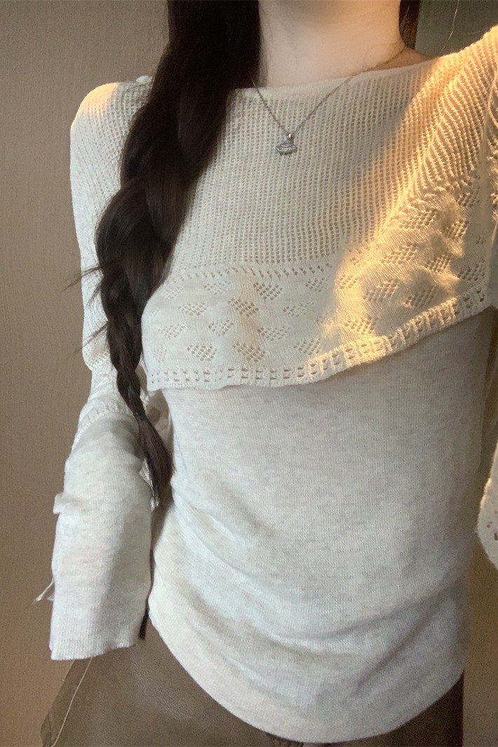 Women's Shawl-Look Knit Long-Sleeve Top Korean Style Slim Fit Early Autumn - Image 5