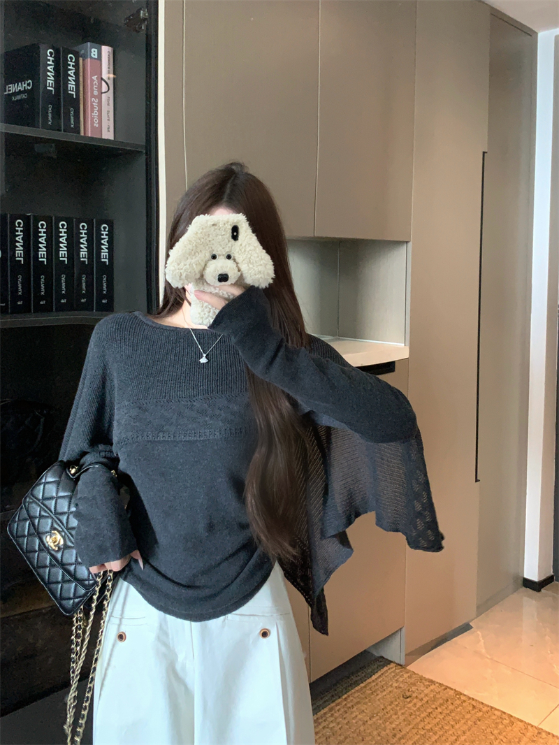 Women's Shawl-Look Knit Long-Sleeve Top Korean Style Slim Fit Early Autumn - Image 3