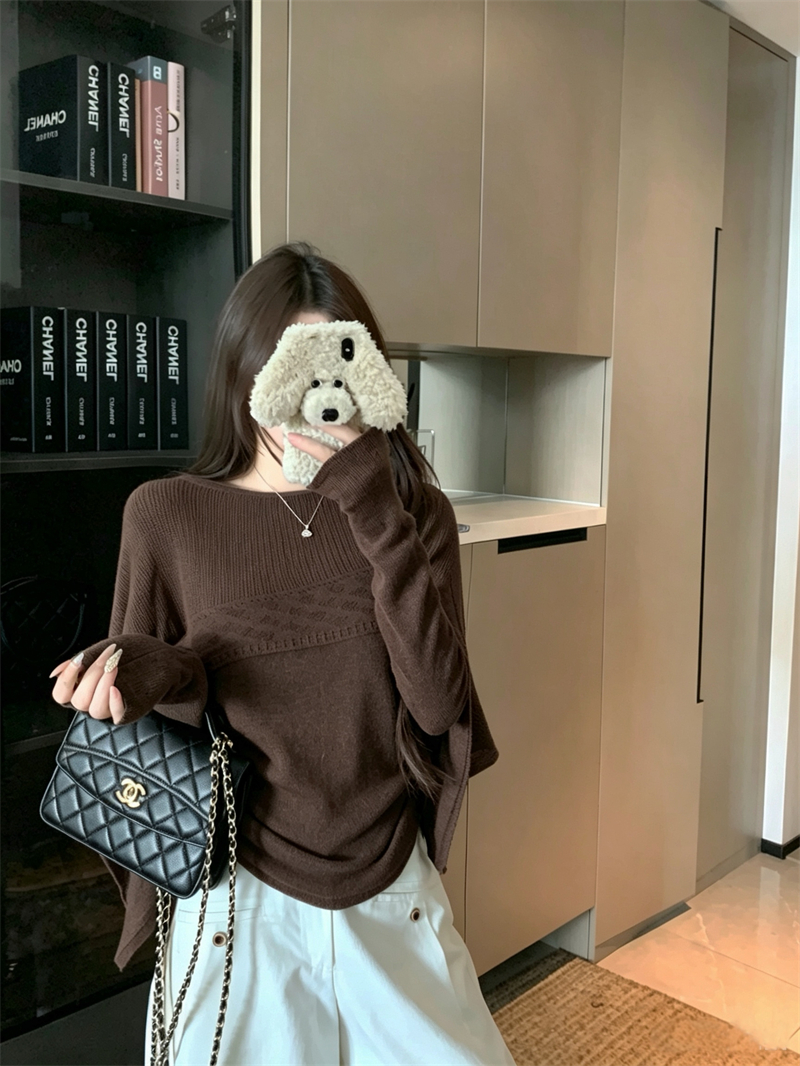 Women's Shawl-Look Knit Long-Sleeve Top Korean Style Slim Fit Early Autumn - Image 4
