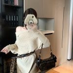 Elegant One-Shoulder Slimming Long-Sleeve Knit Sweater with Belt